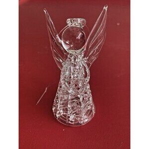 Vintage Hand Spun Glass Angel w Candle Figurine 3" Crystal Clear Ornament